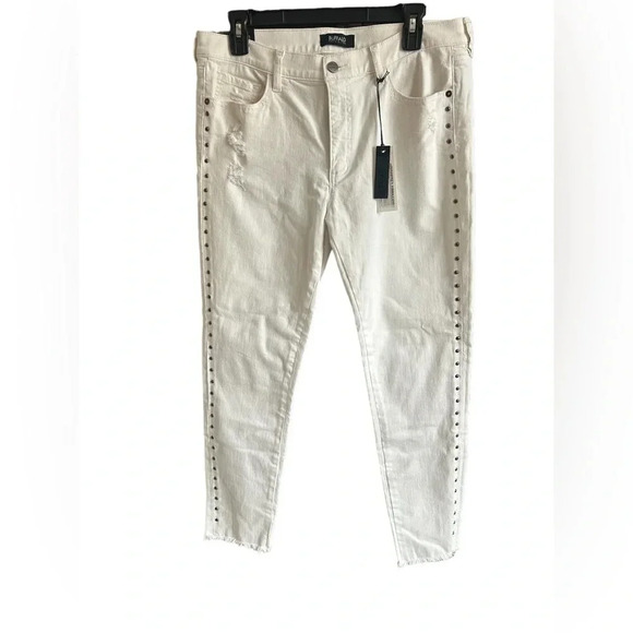 Buffalo David Bitton White Studded Skinny Jeans Raw Hem Size 31 - Picture 1 of 2